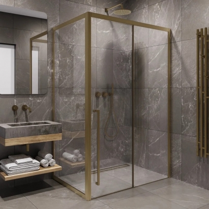 Душевой уголок Timo TDSS-120/17C-8L + TSS-1000/17C-8 120x100 см, профиль матовое золото, стекло прозрачное