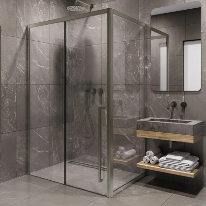 Душевой уголок Timo TDSS-130/13C-8R + TSS-1000/13C-8 130x100 см, профиль никель, стекло прозрачное
