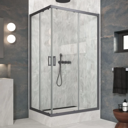 Душевой уголок Vegas Glass ZA-F Protec 80*70 06 01 профиль вороненная сталь, стекло прозрачное