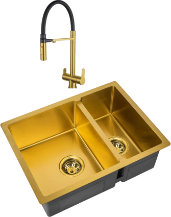 Комплект Мойка Zorg Inox PVD SZR-58-2-44 BRONZE бронза + Смеситель Sanitary SZR-3030 BRONZE бронза