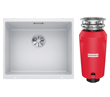Комплект Мойка Blanco Subline 500-U Silgranit, белая + Измельчитель Franke 134.0715.095
