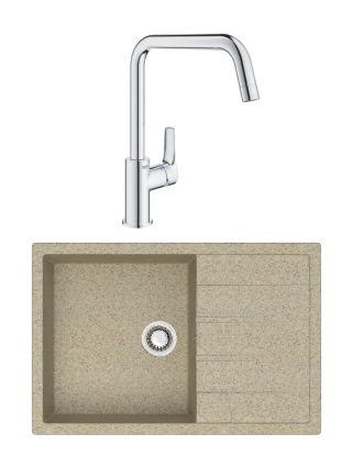 Комплект Мойка Azario Vision 00078340 песочная + Смеситель Grohe Eurosmart 30567000