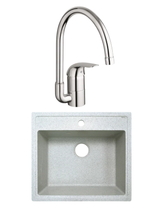 Комплект Мойка Azario Litos 00078328 светло-серая + Смеситель Grohe Euroeco 32752000