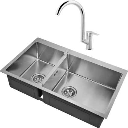 Комплект Мойка Zorg Inox R 78-2-51 R + Смеситель MEGA Snow MG-SH03 хром