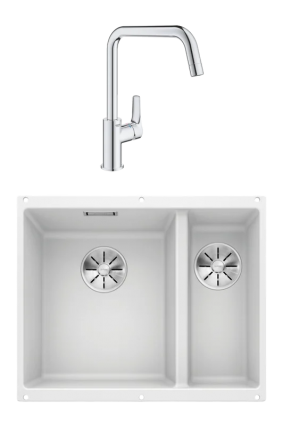 Комплект Мойка Blanco Subline 340/160-U белая, левая + Смеситель Grohe Eurosmart 30567000