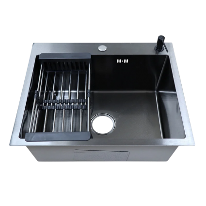 Комплект Azario Nicole AZB5050N нержавеющая сталь черная, с дозатором и коландером