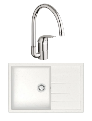 Комплект Мойка Azario Vision 00088081 белая + Смеситель Grohe Euroeco 32752000