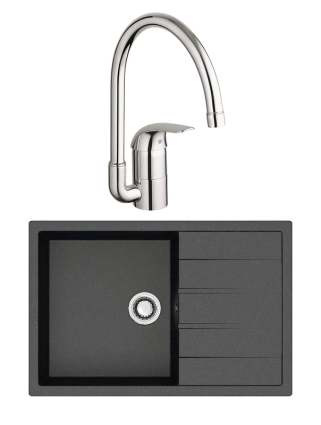 Комплект Мойка Azario Vision 00078339 черный + Смеситель Grohe Euroeco 32752000