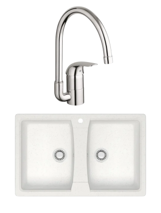 Комплект Мойка Azario Elmas 00088080 белая + Смеситель Grohe Euroeco 32752000