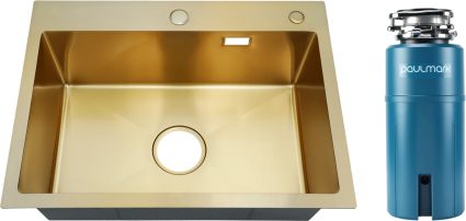 Комплект Мойка РМС MR-5843G золотая + Измельчитель Paulmark Intenso I-PRO 1000