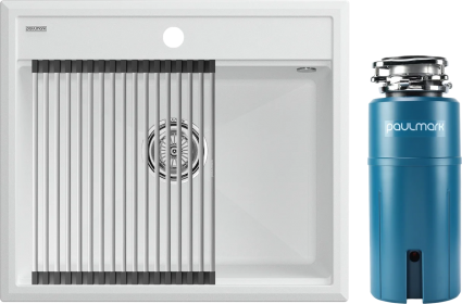 Комплект Мойка Paulmark Stepia + Step PM115951-WH+R375-BS белая + Измельчитель Intenso I-800