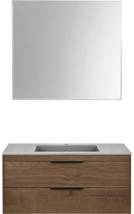Мебель для ванной комнаты Vincea Chiara 2D 100, 2 ящика, дуб табак, с серой раковиной