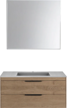 Мебель для ванной комнаты Vincea Chiara 2D 100, 2 ящика, натуральный дуб, с серой раковиной