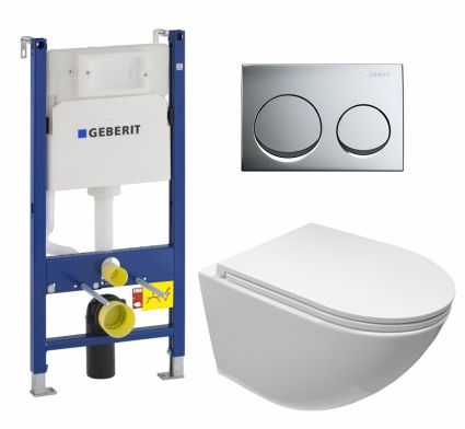 Комплект 3 в 1 инсталляция Geberit Duofix + Подвесной безободковый унитаз CeruttiSpa Sella aria CT7183 + кнопка хром