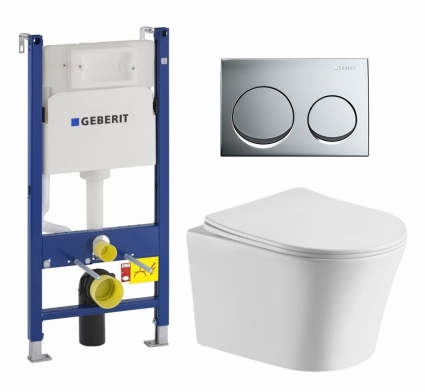 Комплект 3 в 1 инсталляция Geberit Duofix + Подвесной унитаз CeruttiSpa Adige Aria CT7837 + кнопка хром