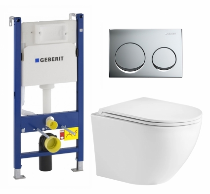 Комплект 3 в 1 инсталляция Geberit Duofix + Унитаз подвесной Weltwasser WW Merzbach 043GL-WT + кнопка хром