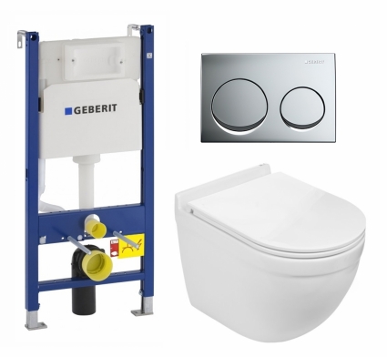 Комплект 3 в 1 инсталляция Geberit Duofix +  Подвесной унитаз WeltWasser Heimbach 043 GL-WT + кнопка хром