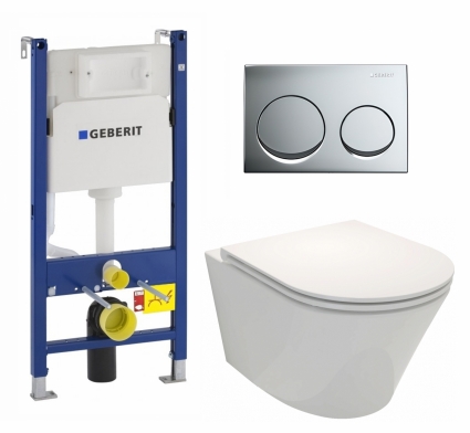 Комплект 3 в 1 инсталляция Geberit Duofix + Унитаз подвесной Jacob Delafon Rodin+ EDY102-00 + кнопка хром