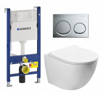 Комплект 3 в 1 инсталляция Geberit Duofix + Унитаз подвесной SantiLine SL-5005 + кнопка хром