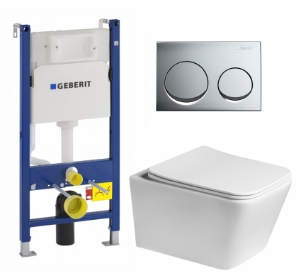 Комплект 3 в 1 инсталляция Geberit Duofix + Унитаз подвесной SantiLine SL-5007 + кнопка хром