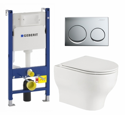 Комплект 3 в 1 инсталляция Geberit Duofix + Подвесной унитаз WeltWasser Erlenbach 004 GL-WT + кнопка хром