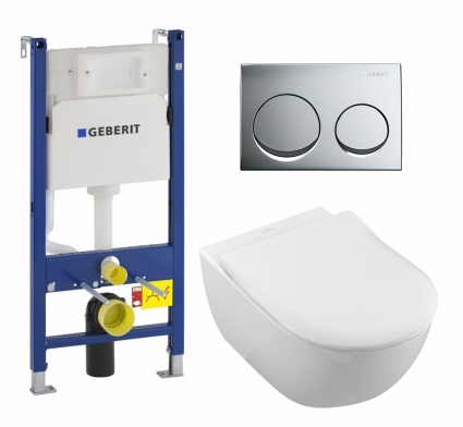 Комплект 3 в 1 инсталляция Geberit Duofix + Унитаз подвесной Villeroy & Boch Subway 2.0 5614R201 + кнопка хром