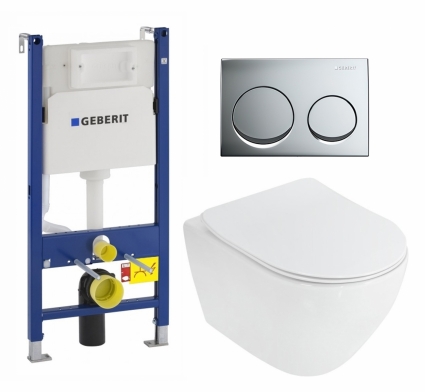 Комплект 3 в 1 инсталляция Geberit Duofix + Унитаз подвесной Cezares Stylus CZR-513-TH-R + кнопка хром