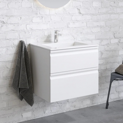 Тумба с раковиной Акватек Вега 60 подвесная, 2 ящика, матовая белая