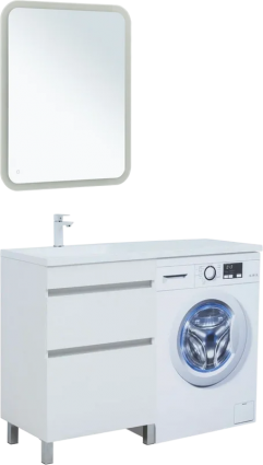 Мебель для ванной комнаты Aquanet Вега 120 L напольная, белая глянцевая, под стиральную машину