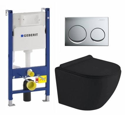 Комплект 3 в 1 инсталляция Geberit Duofix + Унитаз подвесной Timo Kulo TK-403MB + кнопка хром