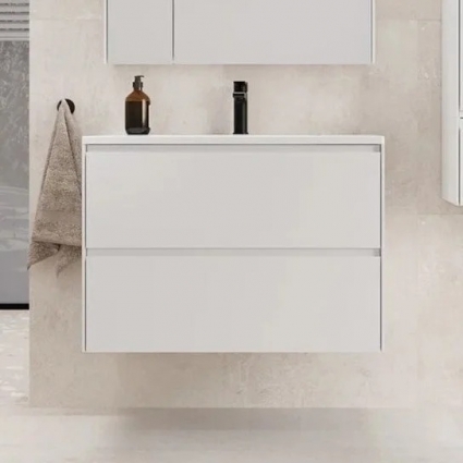 Тумба с раковиной Style Line Лима 100 см подвесная LINE 100 2 ящика PLUS Белый Матовый ЭМАЛЬ