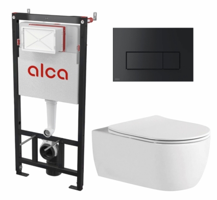 Комплект 3 в 1 инсталляция AlcaPlast + Унитаз подвесной AQUATEK Европа AQ1106L-00 + кнопка черная