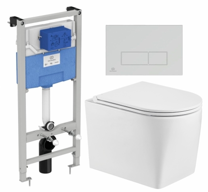 Комплект 3 в 1 инсталляция Ideal Standard + Унитаз подвесной WeltWasser Nesenbach 004 GL-WT + кнопка хром