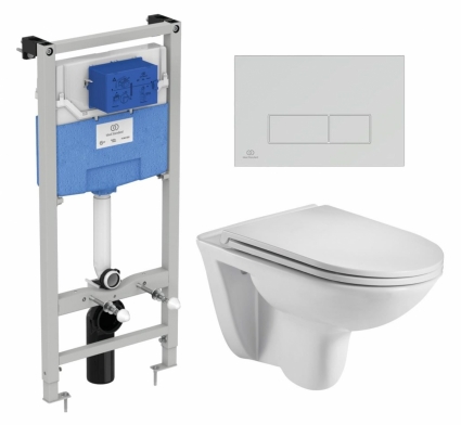 Комплект 3 в 1 инсталляция Ideal Standard + Подвесной унитаз WeltWasser Baarbach 004 GL-WT + кнопка хром