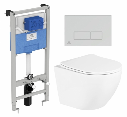 Комплект 3 в 1 инсталляция Ideal Standard + Унитаз подвесной BelBagno Uno BB3105CHR/SC + кнопка хром