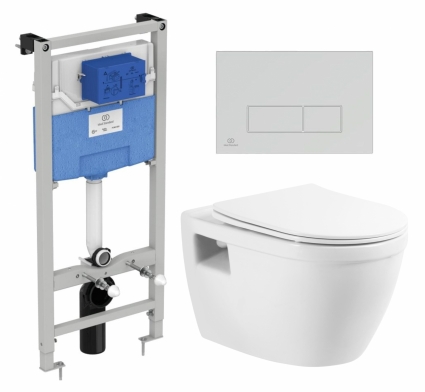 Комплект 3 в 1 инсталляция Ideal Standard + Унитаз подвесной BelBagno Loto BB070CHR/SC + кнопка хром