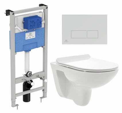 Комплект 3 в 1 инсталляция Ideal Standard + Унитаз подвесной AQUAme AQM2008 + кнопка хром