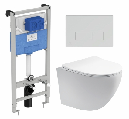 Комплект 3 в 1 инсталляция Ideal Standard + Унитаз подвесной Акватек Европа AQ1900-00 + кнопка хром