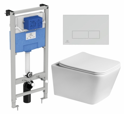 Комплект 3 в 1 инсталляция Ideal Standard +  Унитаз подвесной SantiLine SL-5007 + кнопка хром