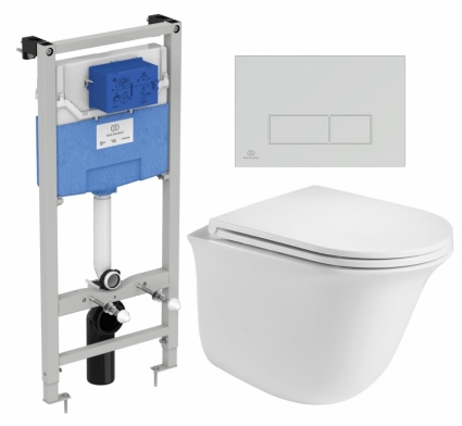 Комплект 3 в 1 инсталляция Ideal Standard + Подвесной унитаз WeltWasser Telbach 004 GL-WT + кнопка хром