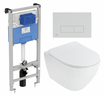 Комплект 3 в 1 инсталляция Ideal Standard + Унитаз подвесной Cezares Stylus CZR-513-TH-R + кнопка хром