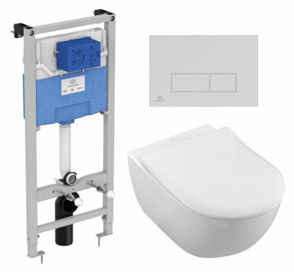 Комплект 3 в 1 инсталляция Ideal Standard +  Унитаз подвесной Villeroy & Boch Subway 2.0 5614R201 + кнопка хром