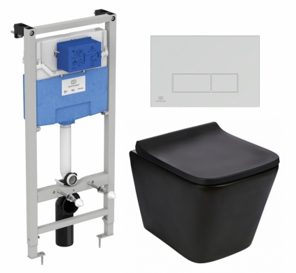 Комплект 3 в 1 инсталляция Ideal Standard + Подвесной унитаз WeltWasser Gelbach 043 MT-BL + кнопка хром