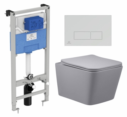 Комплект 3 в 1 инсталляция Ideal Standard + Унитаз подвесной Vincea Q-Line VT1-12MG + кнопка хром
