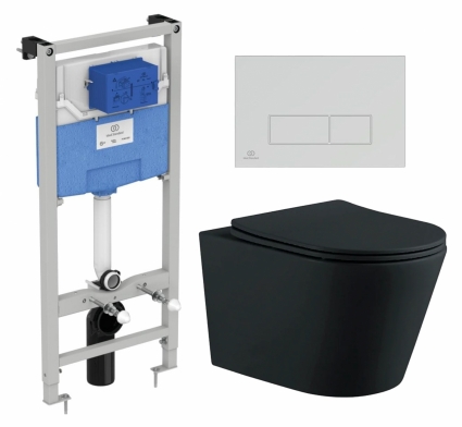 Комплект 3 в 1 инсталляция Ideal Standard + Унитаз подвесной AQUATEK Вега AQ1905-MB + кнопка хром