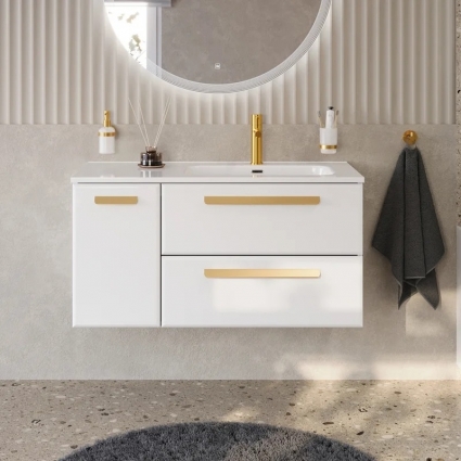 Тумба под раковину без столешницы Cezares Eco Cer-N 100 R 2 ящика, 1 дверца, bianco lucido, ручки сатиновое золото