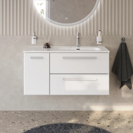 Тумба под раковину без столешницы Cezares Eco Cer-N 100 R 2 ящика, 1 дверца, bianco lucido, ручки сатин