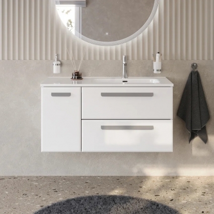 Тумба под раковину без столешницы Cezares Eco Cer-N 100 R 2 ящика, 1 дверца, bianco lucido, ручки серые