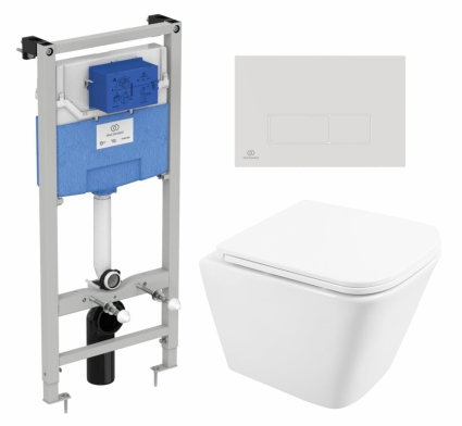 Комплект 3 в 1 инсталляция Ideal Standard + Унитаз подвесной BelBagno Due BB3103CHR/SC + кнопка белая