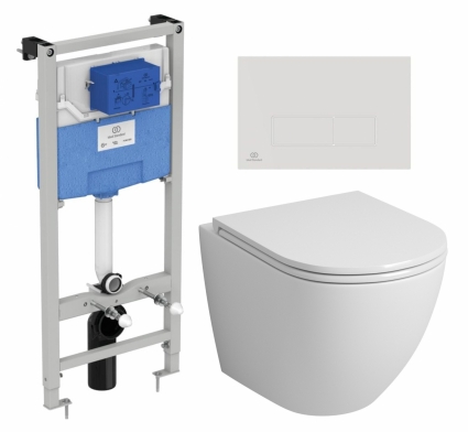 Комплект 3 в 1 инсталляция Ideal Standard + Унитаз подвесной Grossman GR-4455S + кнопка белая